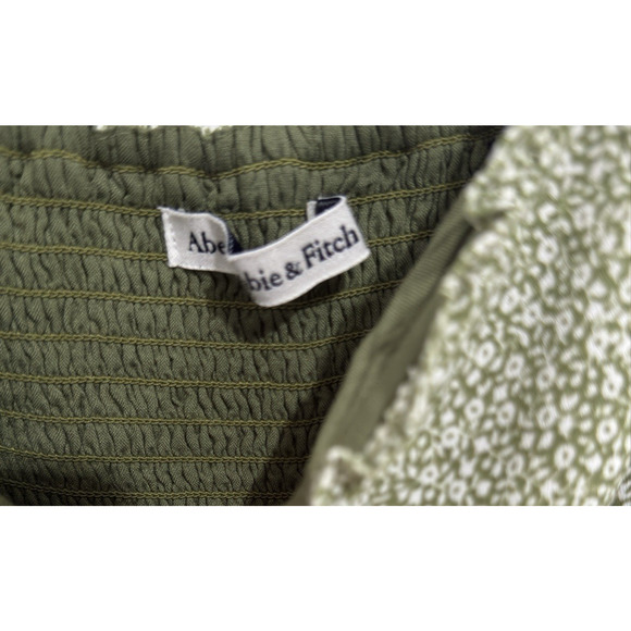 Abercrombie & Fitch Sz S Green Ditsy Floral Cropped Blouse Smocked Back Boho - Picture 5 of 8